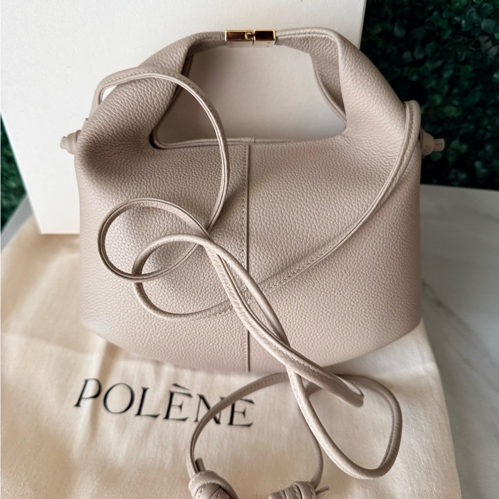 Polène Taupe Knot-Top Pebbled Leather Crossbody - Picture 4 of 9